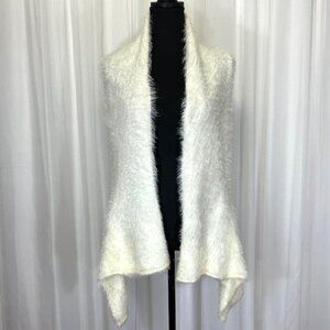 ESCIO Waterfall White Open Front Fuzzy Cardigan Crochet Sweater Womens Small